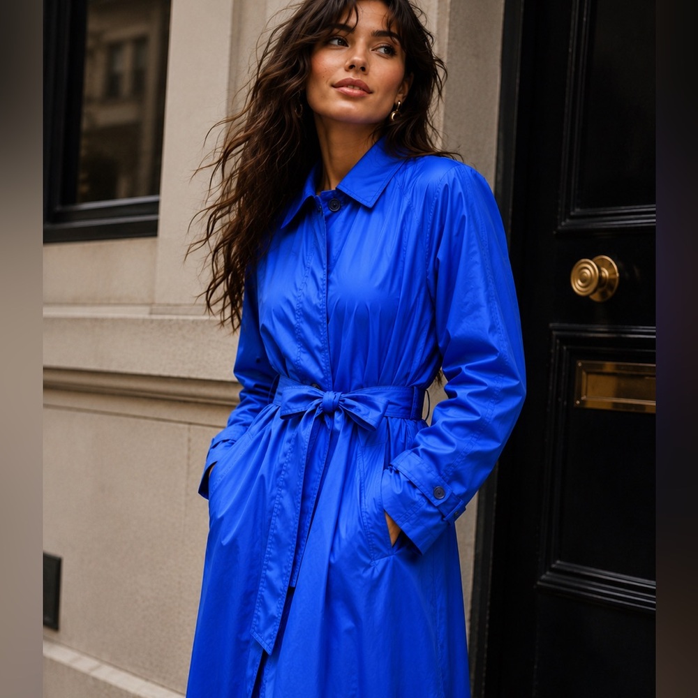 London Fog Belted Trench Dress - Bright Blue